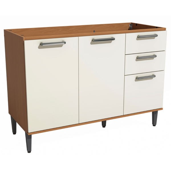 Balcão Kappesberg Linna 120cm 2 Portas 3 Gavetas Canela e Off White
