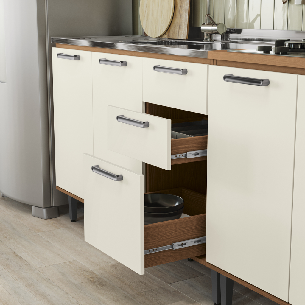 Balcão Kappesberg Linna 120cm 2 Portas 3 Gavetas Canela e Off White