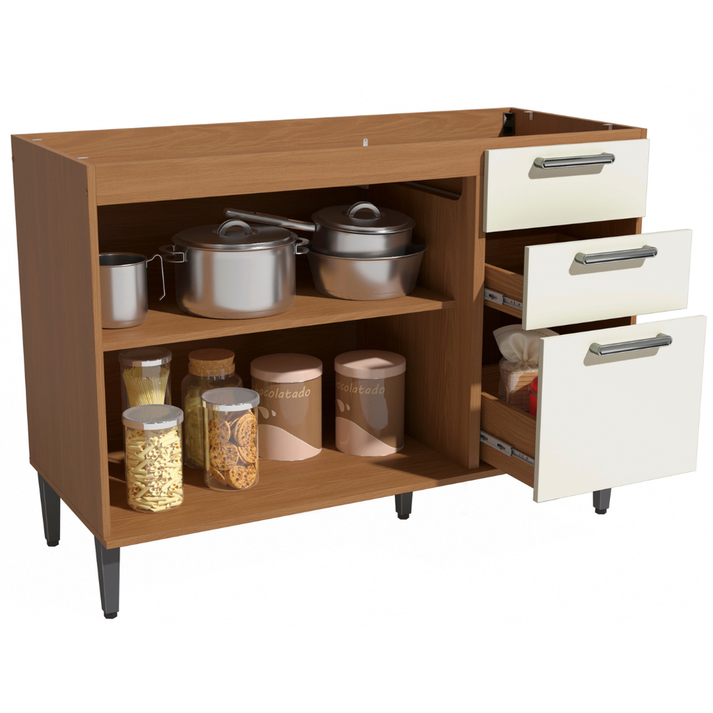 Balcão Kappesberg Linna 120cm 2 Portas 3 Gavetas Canela e Off White