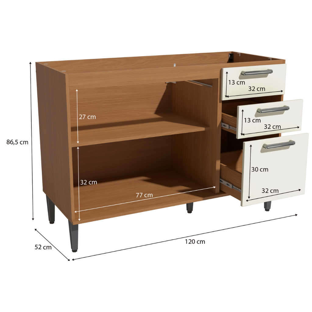 Balcão Kappesberg Linna 120cm 2 Portas 3 Gavetas Canela e Off White