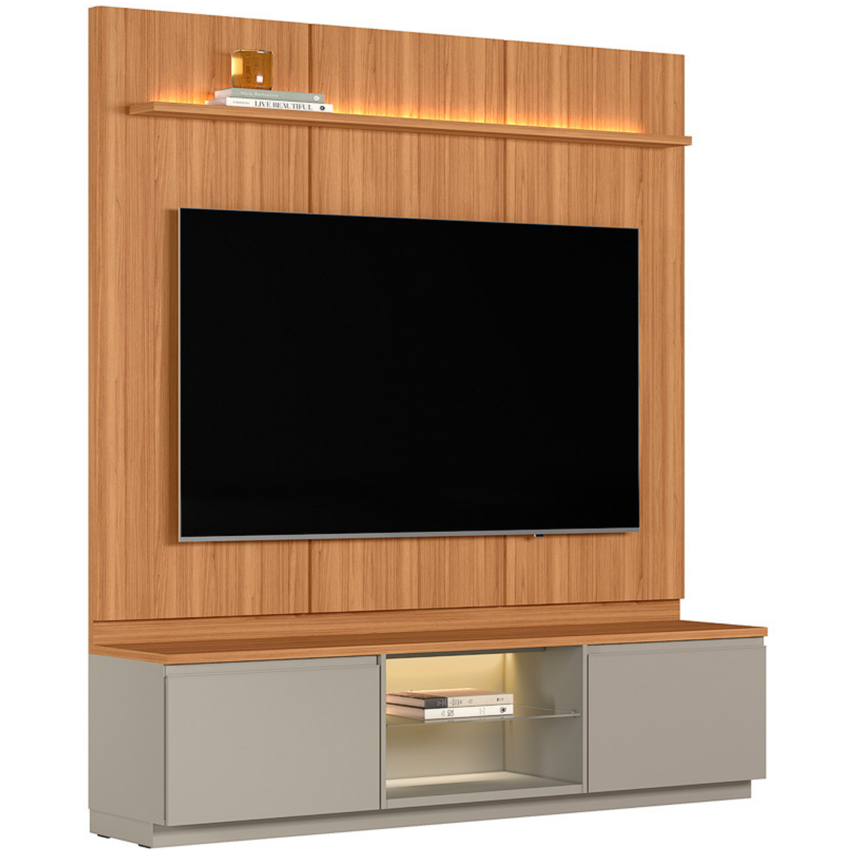 Rack com Painel Magnum Linea 200cm com Led Canela e Gris Fosco