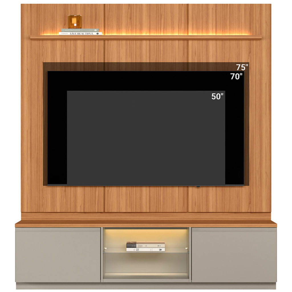 Rack com Painel Magnum Linea 200cm com Led Canela e Gris Fosco