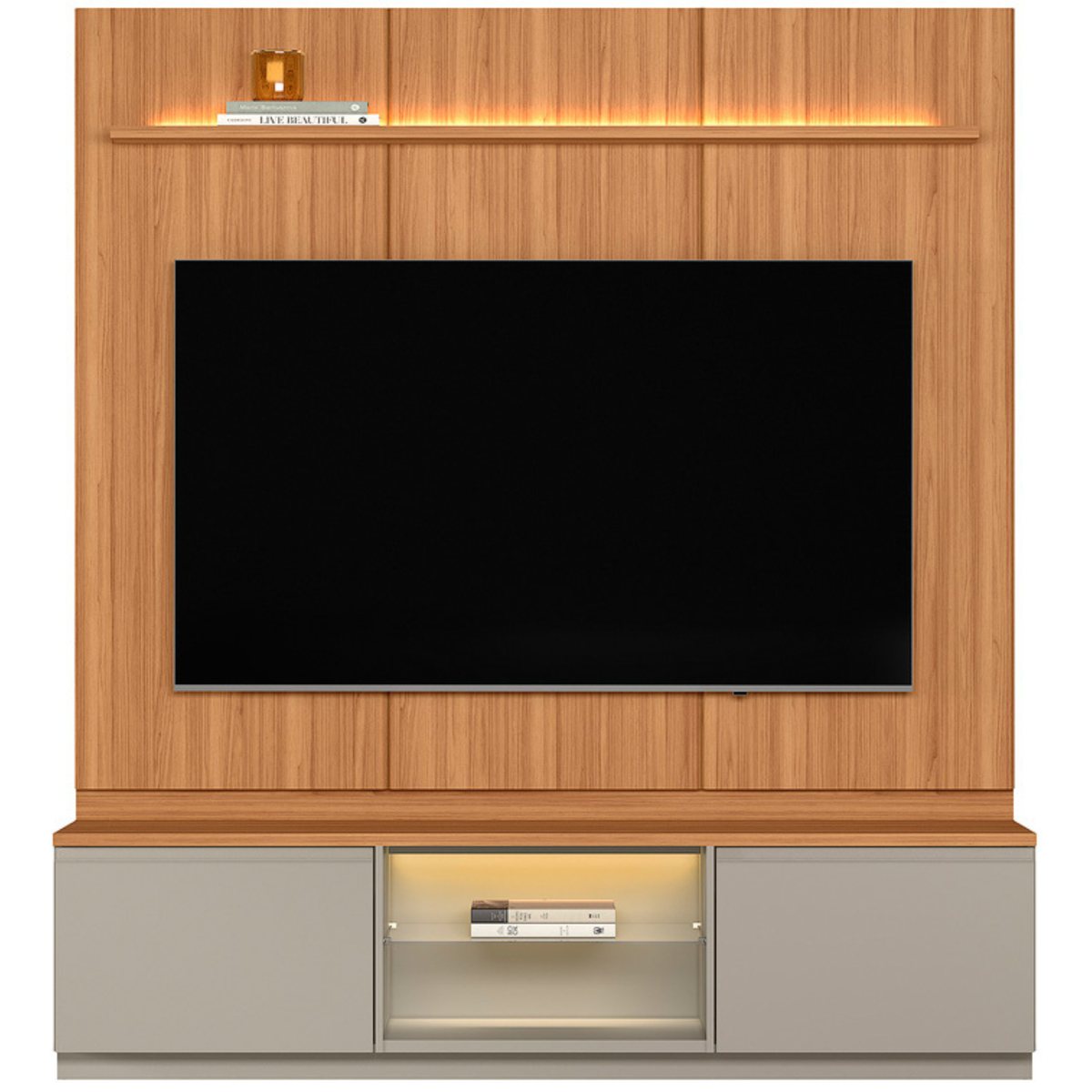 Rack com Painel Magnum Linea 200cm com Led Canela e Gris Fosco