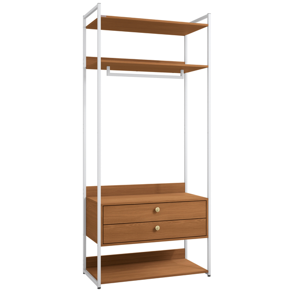 Armário Industrial Closet LI047 Kappesberg 89cm Cabideiro 2 Gavetas Canela e Branco
