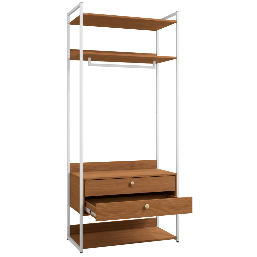Armário Industrial Closet LI047 Kappesberg 89cm Cabideiro 2 Gavetas Canela e Branco