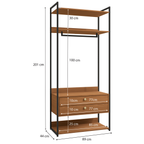 Armário Industrial Closet LI047 Kappesberg 89cm Cabideiro 2 Gavetas Canela e Preto Fosco