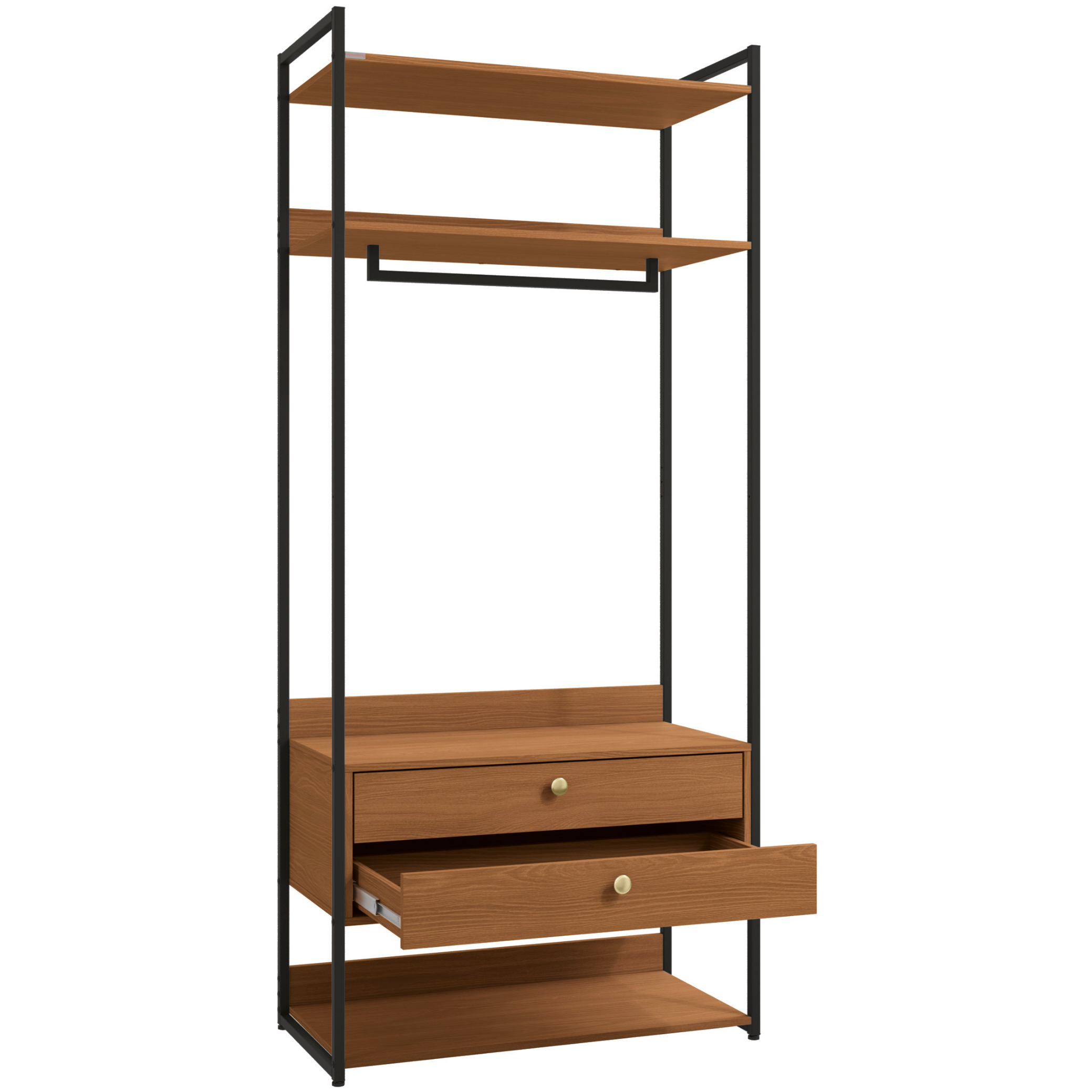 Armário Industrial Closet LI047 Kappesberg 89cm Cabideiro 2 Gavetas Canela e Preto Fosco