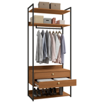Armário Industrial Closet LI047 Kappesberg 89cm Cabideiro 2 Gavetas Canela e Preto Fosco