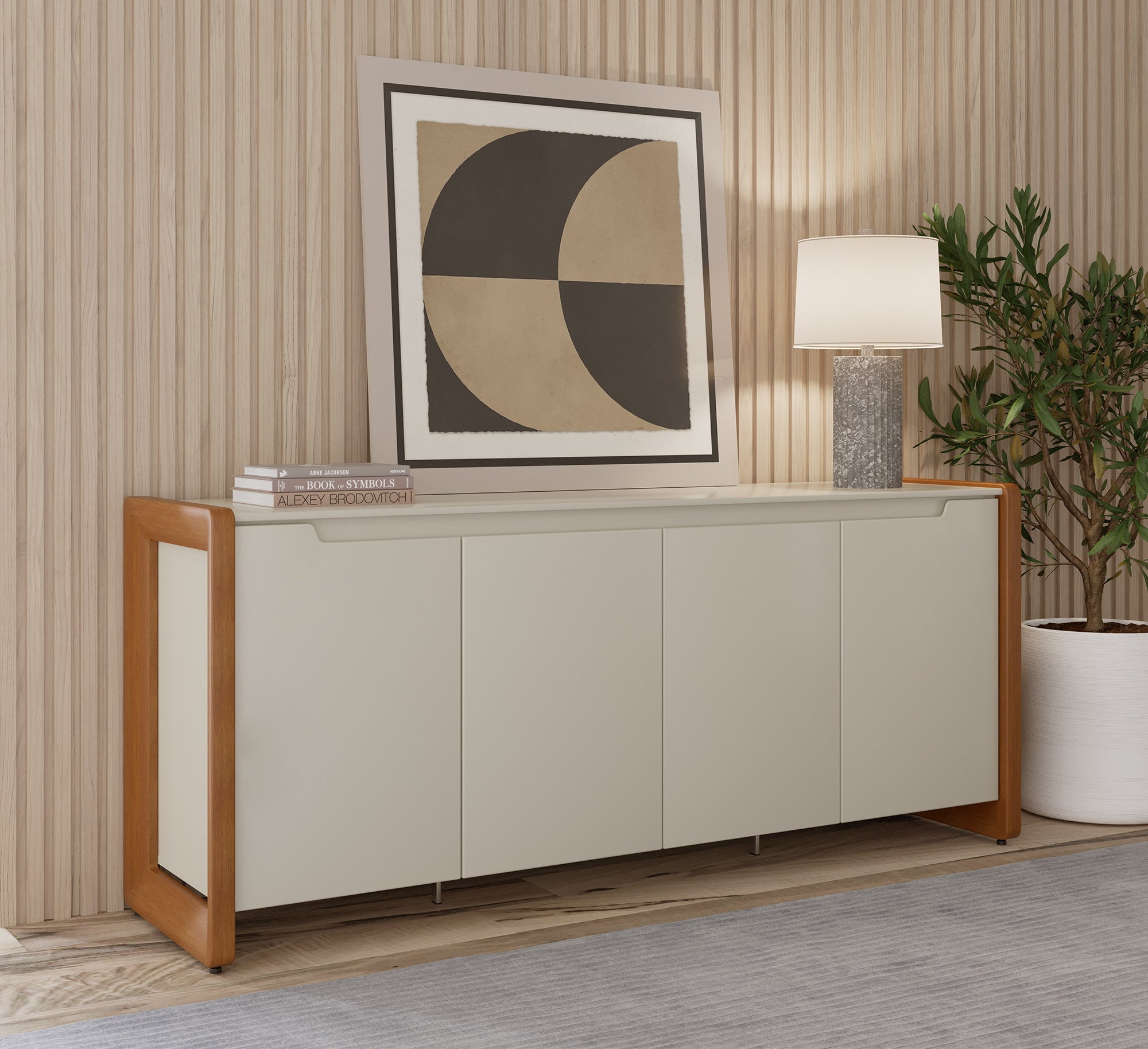 Balcão Buffet Bristol Província 188cm 4 Portas Off White Fosco e Natural