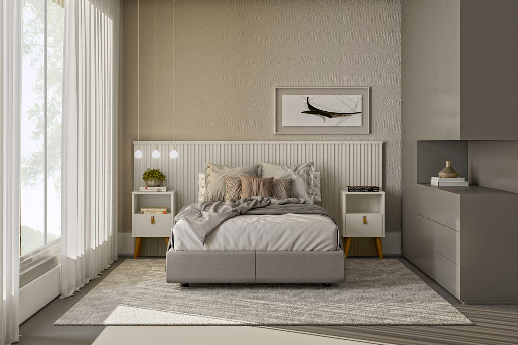 Cabeceira Casal/Queen Laranjeira Linea 241cm com Kit Frame Off White