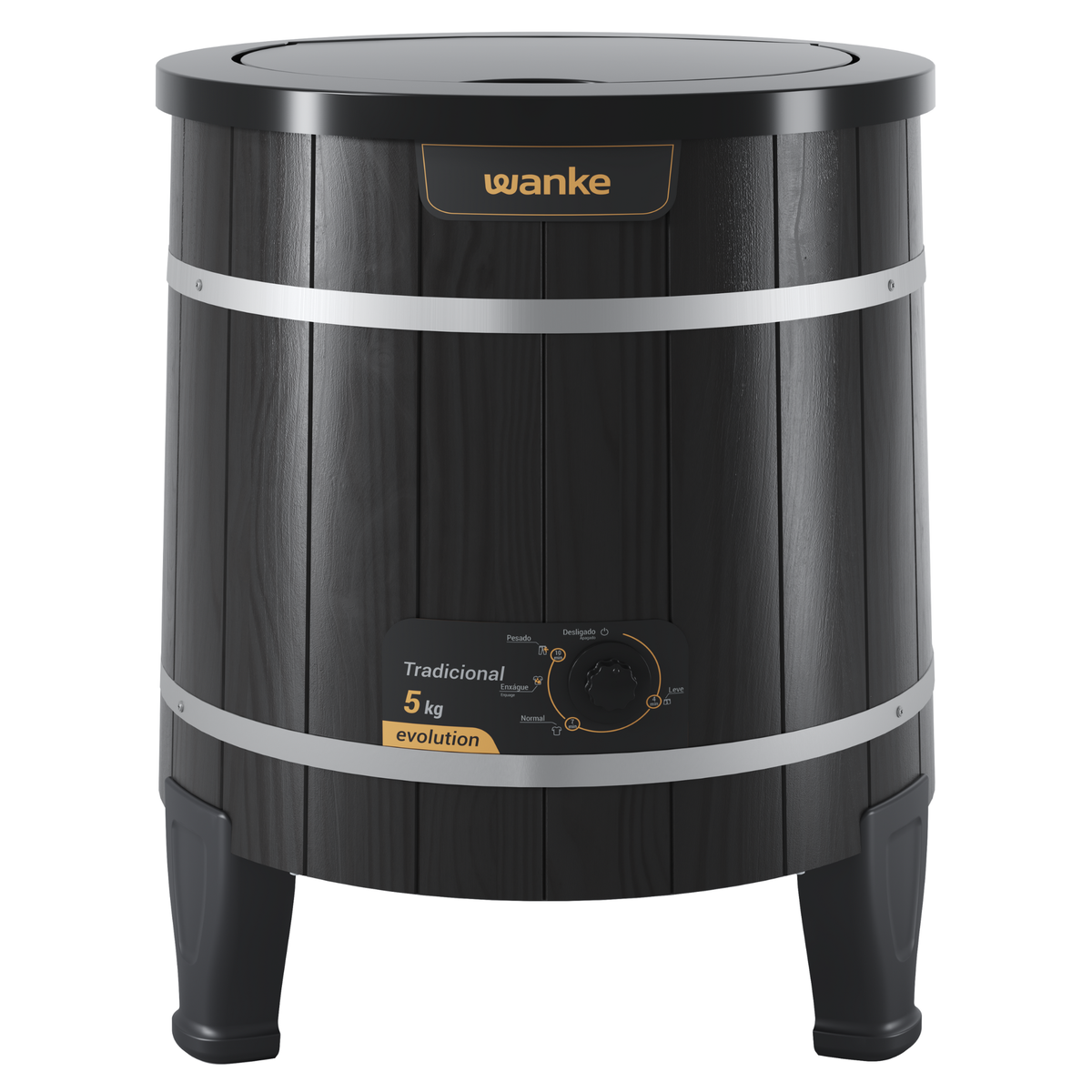 Lavadora de Roupas Wanke Tradicional 5Kg Madeira Com Fibra Black III Preto 220V