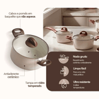 Jogo de Panelas Ceramic Life Brinox 5 Peças Indução Revestimento em Cerâmica Vanilla