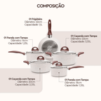 Jogo de Panelas Ceramic Life Brinox 5 Peças Indução Revestimento em Cerâmica Vanilla