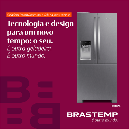 Refrigerador Brastemp 515L BRH85AK 3 Portas French Door Inverter Água e Gelo na Porta Cor Inox 220V