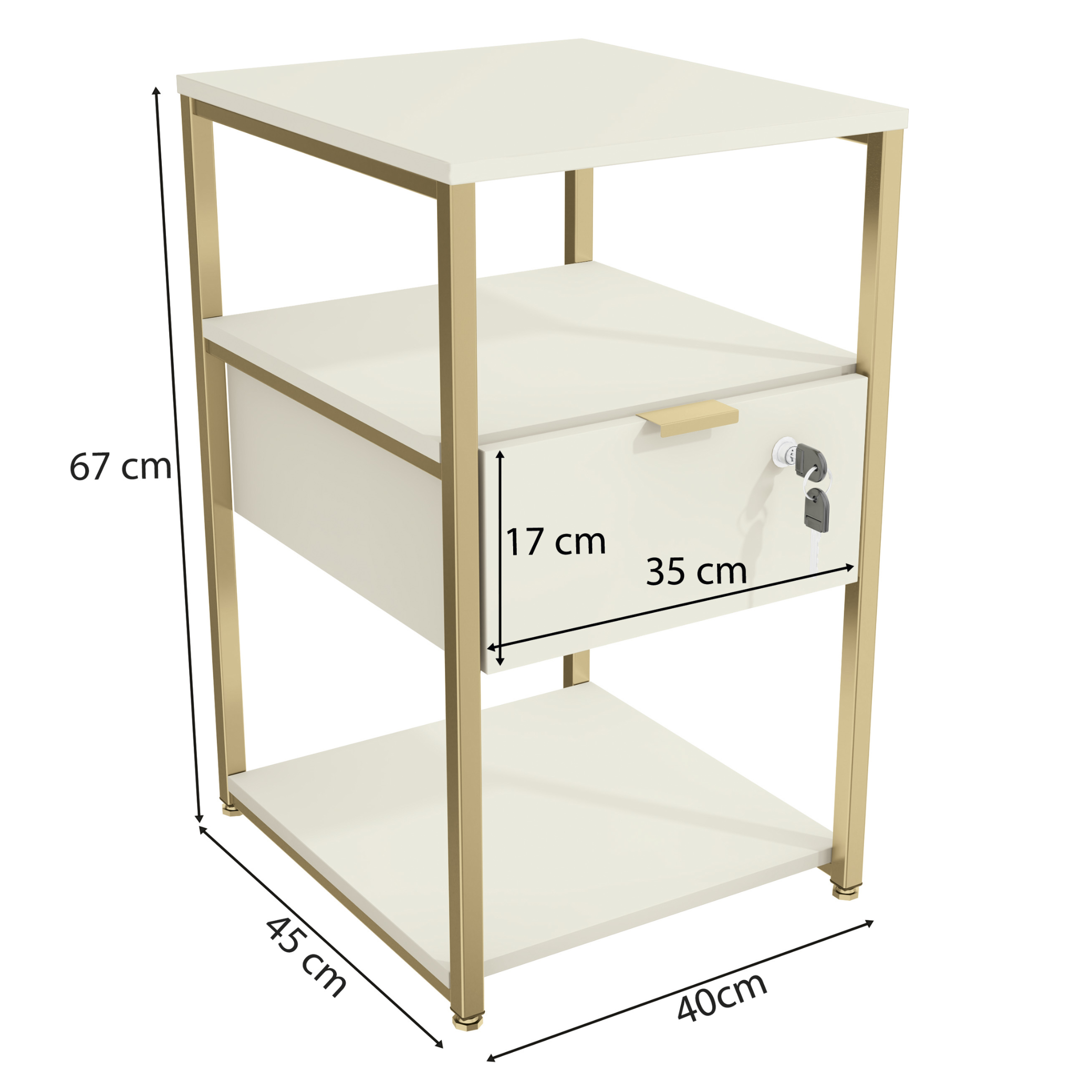 Mesa de Cabeceira Industrial Kappesberg LI046 Off White e Dourado