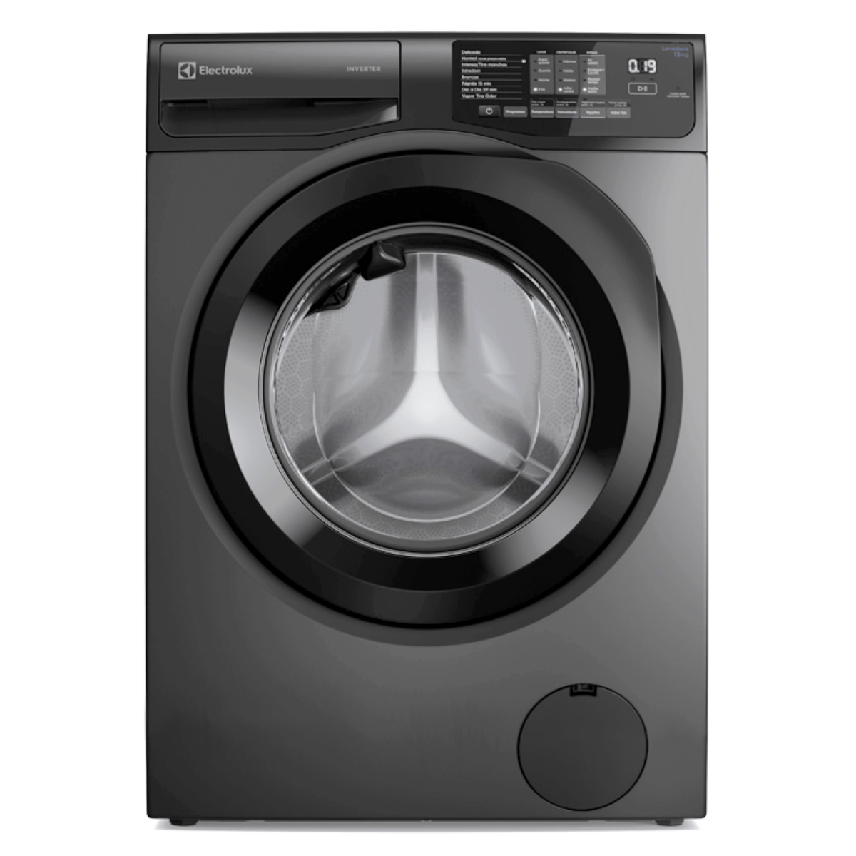 Lavadora de Roupas Electrolux 12KG LFC12 Lavagem Inteligente Inverter com Água Quente Cinza Ônix 220V
