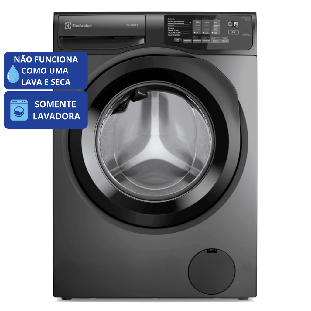 Lavadora de Roupas Electrolux 12KG LFC12 Lavagem Inteligente Inverter com Água Quente Cinza Ônix 220V