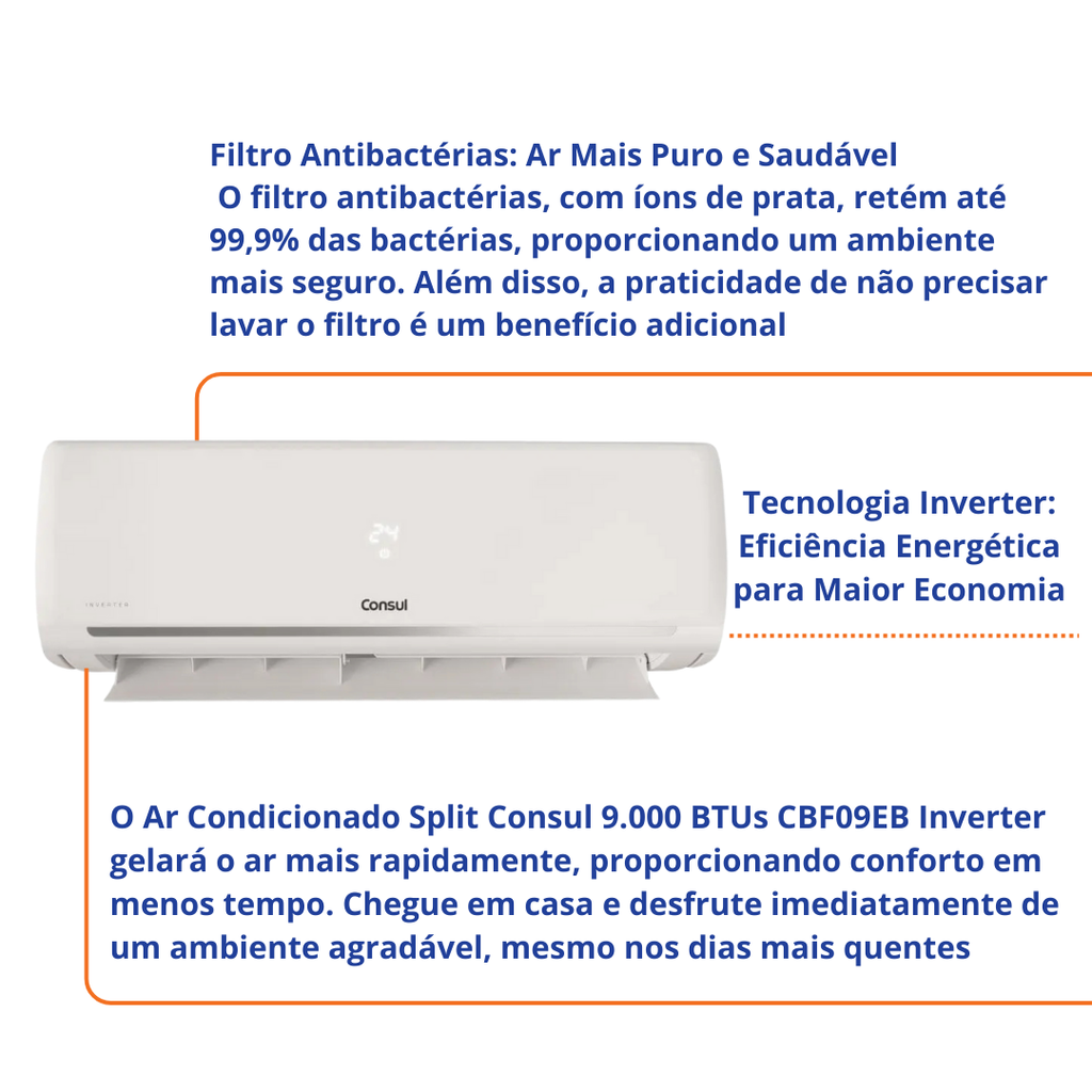 Ar Condicionado Split Inverter Consul 9.000 BTUs CBF09EB Maxi Refrigeração Frio Branco 220V