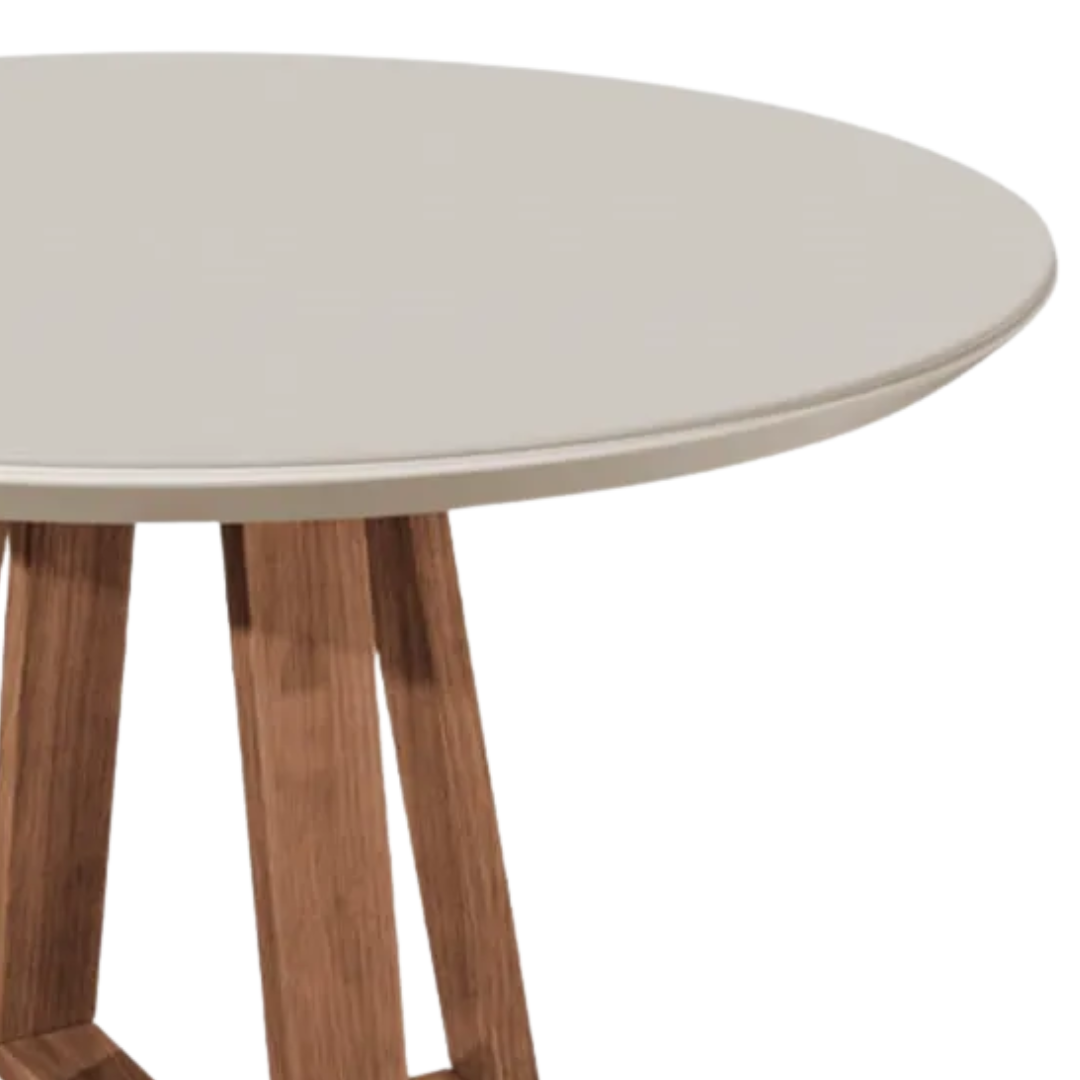 Mesa Redonda Bennett Província 115 Natural Tampo Madeira com Vidro Off White