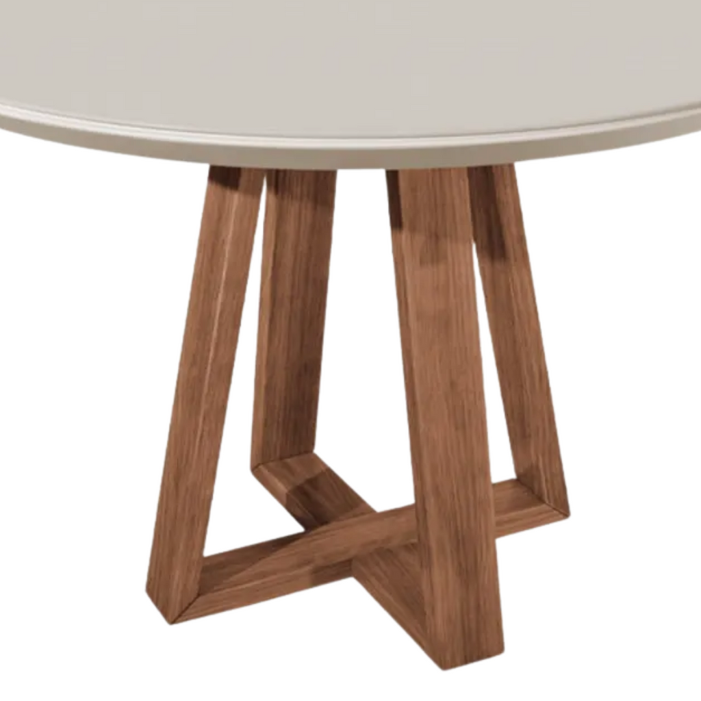 Mesa Redonda Bennett Província 115 Natural Tampo Madeira com Vidro Off White