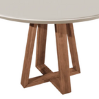 Mesa Redonda Bennett Província 115 Natural Tampo Madeira com Vidro Off White