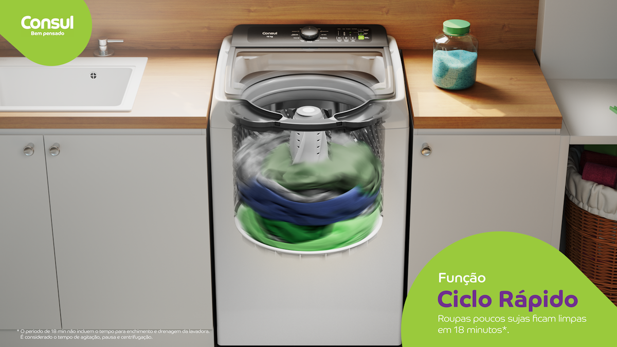 Lavadora de Roupas Consul 15Kg CWN15A Modo Eco Cesto Inox Branco 220V