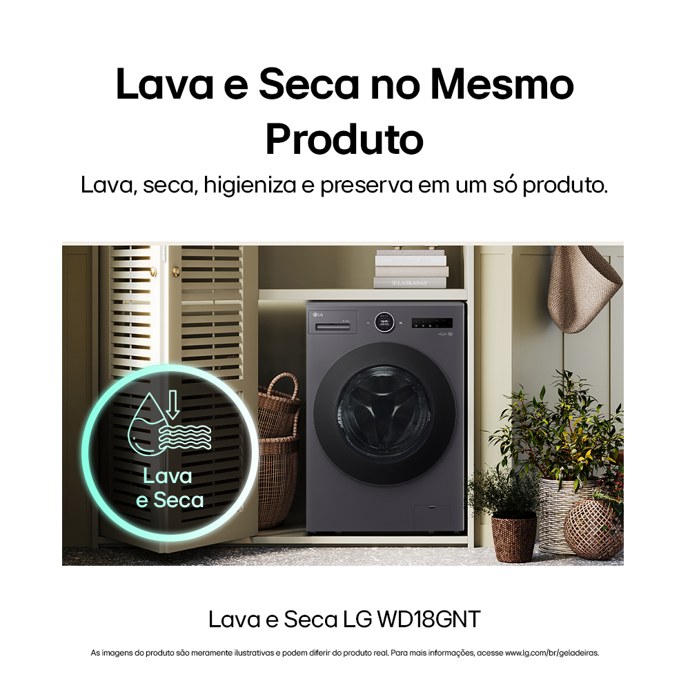 Lava e Seca Smart LG 18KG Inverter AI DD 2.0 Black Inox 220V