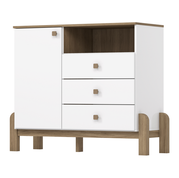 Cômoda Ternura Henn 110cm 1 Porta 3 Gavetas Branco e Jequitibá