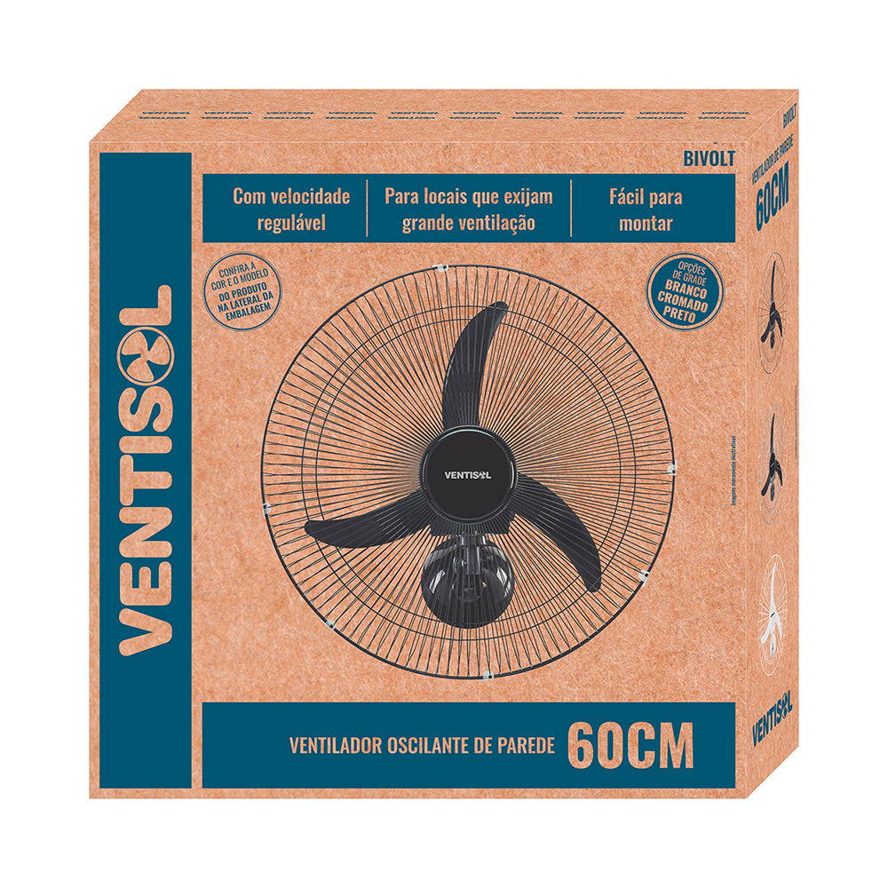 Ventilador de Parede Oscilante Ventisol 60cm 200W Preto