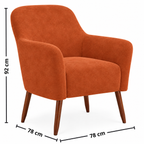Poltrona La Paz 78cm Konfort Pés Palito Castanho Veludo Ferrugem