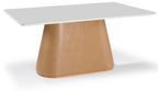 Mesa Retangular Maisa Artsoli 200x100cm Tampo de Vidro Off White com Corino Caramelo
