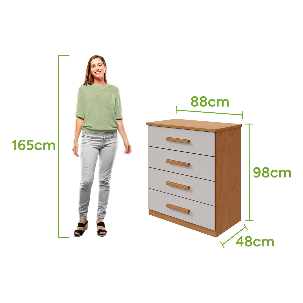 Cômoda Baião Lopas 4 Gavetas Amêndoa e Off White
