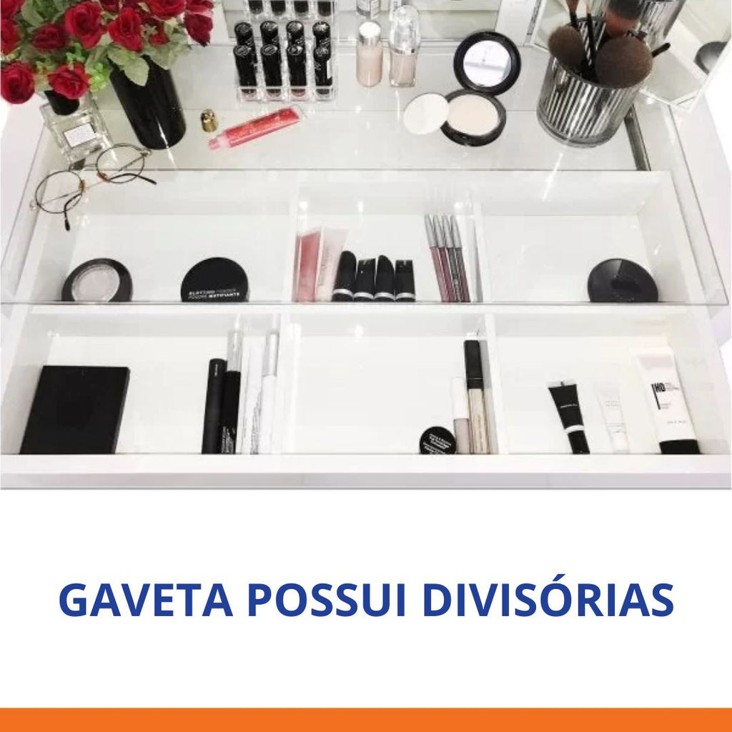 Penteadeira Camarim com Espelho e LED com 1 Gaveta TW130L Dalla Costa Off White