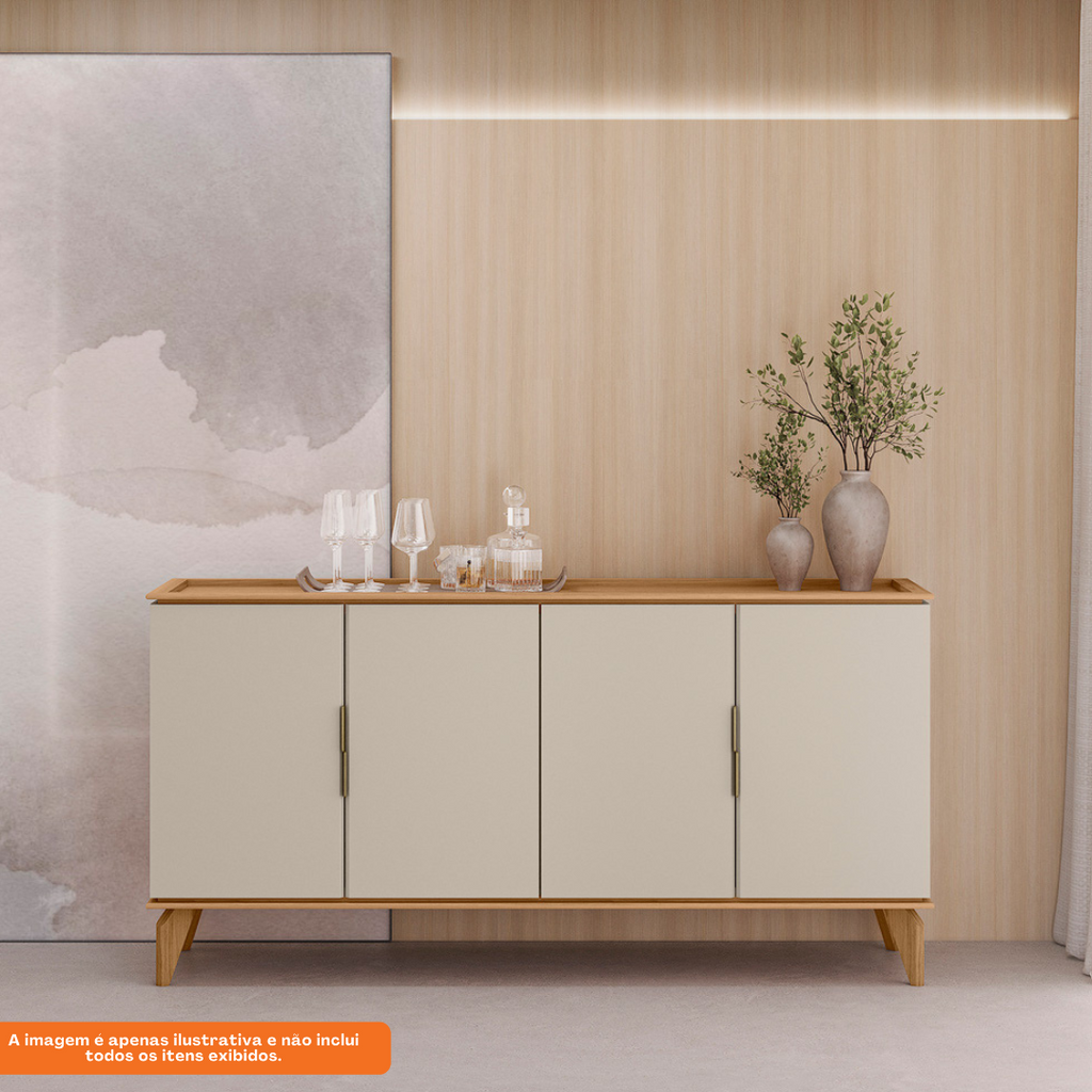 Balcão Buffet Évora Linea 160cm 4 Portas Jequitibá e Off White