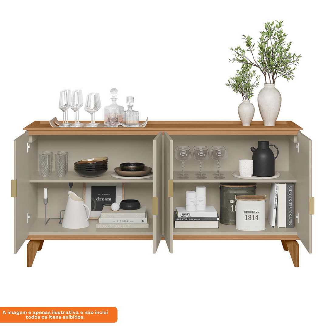 Balcão Buffet Évora Linea 160cm 4 Portas Jequitibá e Off White