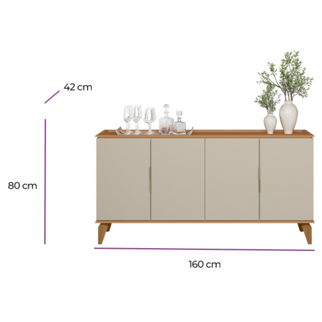 Balcão Buffet Évora Linea 160cm 4 Portas Jequitibá e Off White