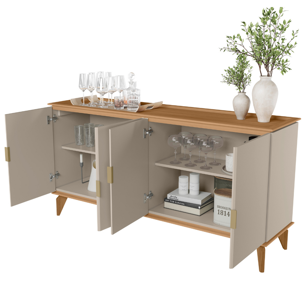 Balcão Buffet Évora Linea 160cm 4 Portas Jequitibá e Off White