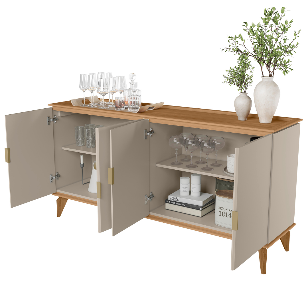 Balcão Buffet Évora Linea 160cm 4 Portas Jequitibá e Off White