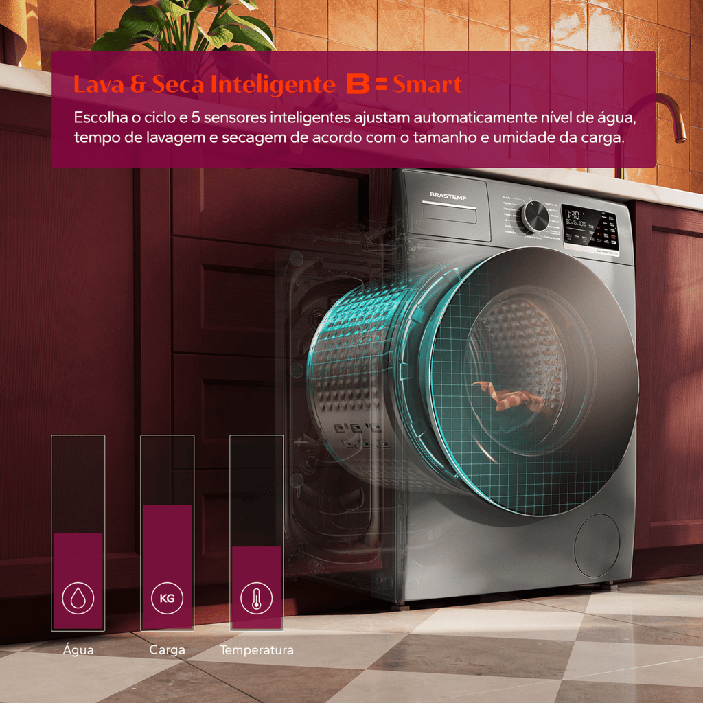 Lava e Seca Brastemp 14kg B= Smart BNO14AS Inverter Titanium 220V