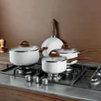 Jogo de Panelas Ceramic Life Brinox 5 Peças Indução Revestimento em Cerâmica Vanilla