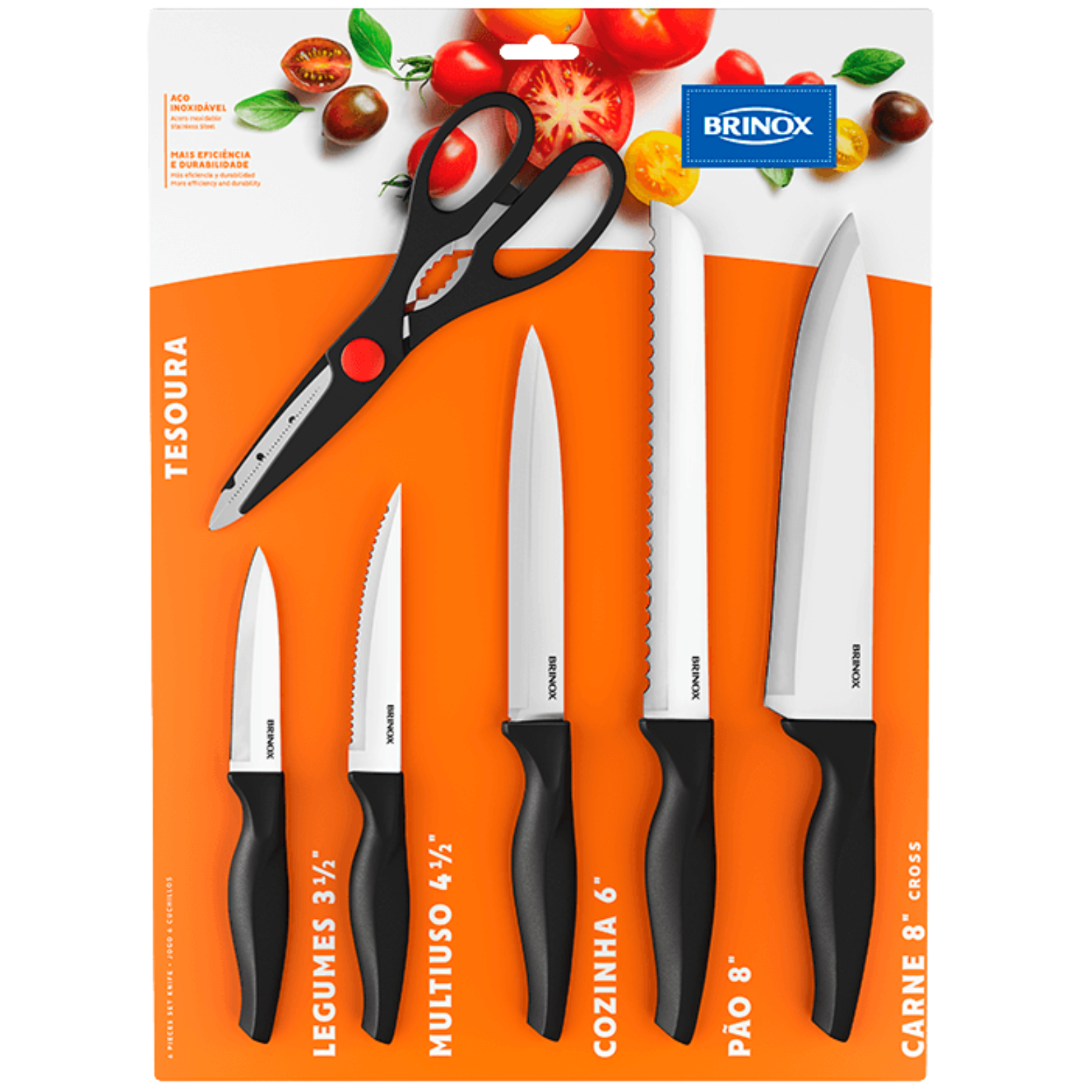 Jogo de Facas Sortidas 6 Peças Brinox Cross Aço Inox