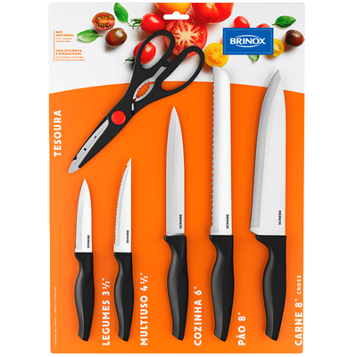 Jogo de Facas Sortidas 6 Peças Brinox Cross Aço Inox