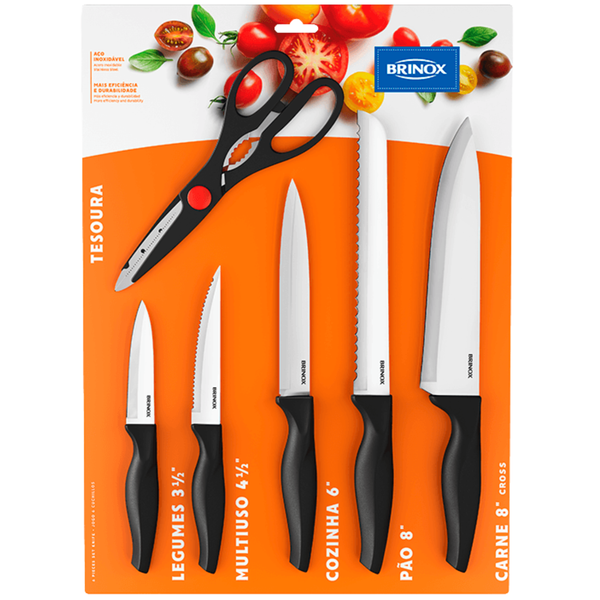 Jogo de Facas Sortidas 6 Peças Brinox Cross Aço Inox