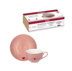 Jogo de Xícara Para Chá De Porcelana Com Pires  Etilux  L'amour 6 Peças  160 ml Rosa