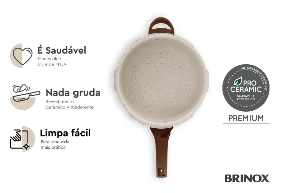 Panela de Pressão Brinox 4,2L Ceramic Life Pressure Indução Vanilla