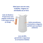 Garrafa Térmica  Lyor com Cabo de Madeira Escandinávia 1L Branca