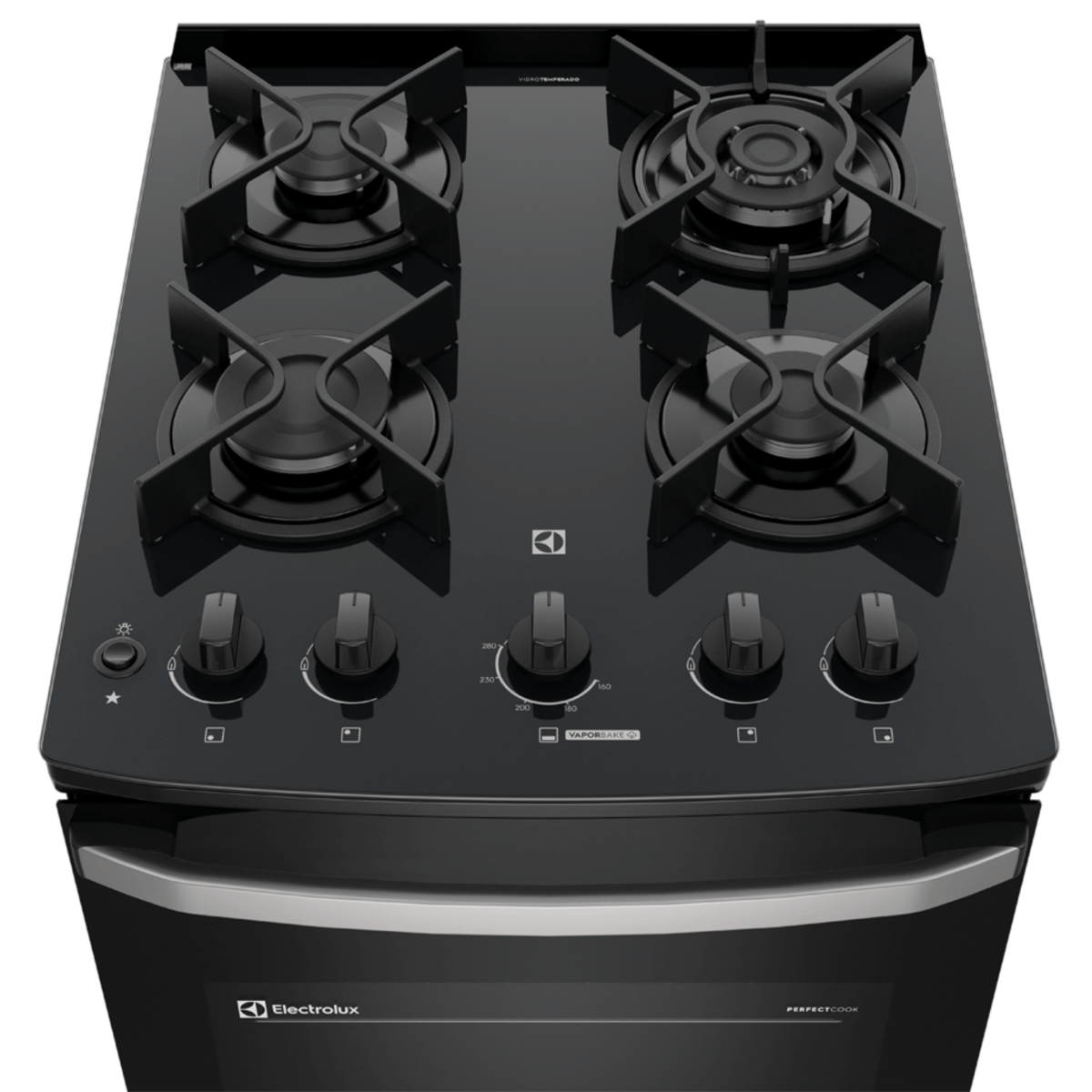 Fogão 4 Bocas Electrolux Efficient FE4GG Piso Mesa de Vidro Tripla Chama PerfectCook Cinza Bivolt