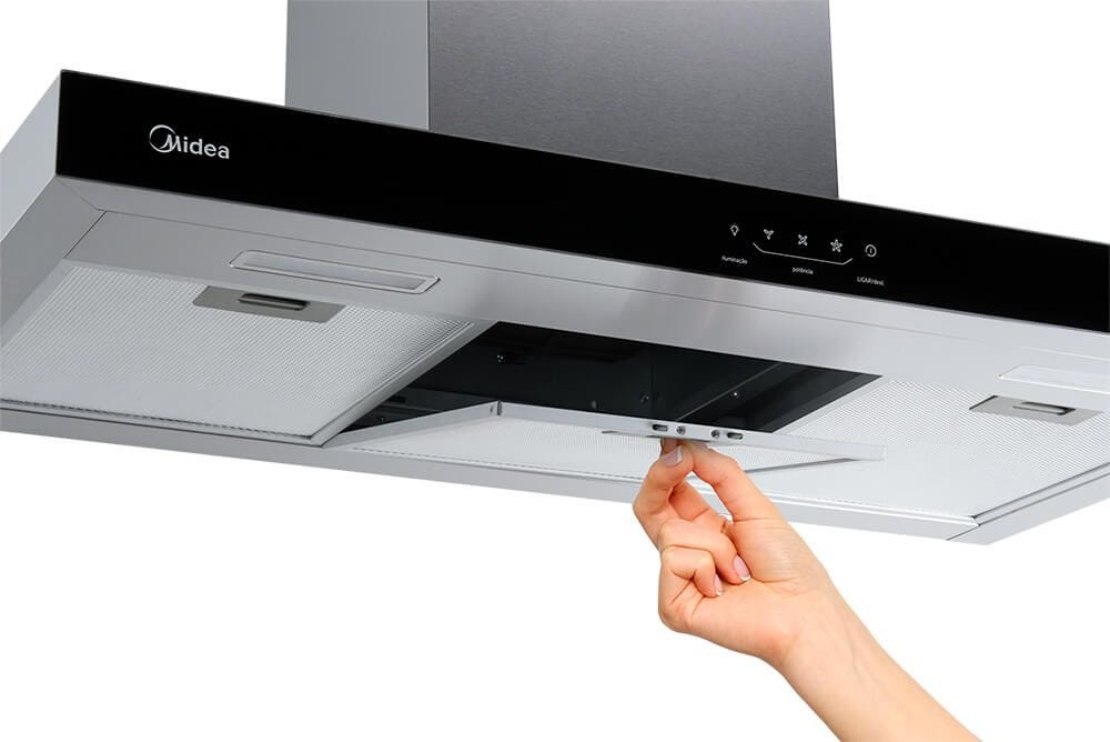 Coifa Midea 90cm de Parede Painel ProTouch com Vidro Preto RTA92 Inox/Preto 220V