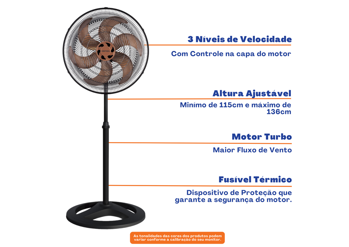 Ventilador de Coluna Ventisol Turbo 50cm Premium 6 Pás Bronze 220V