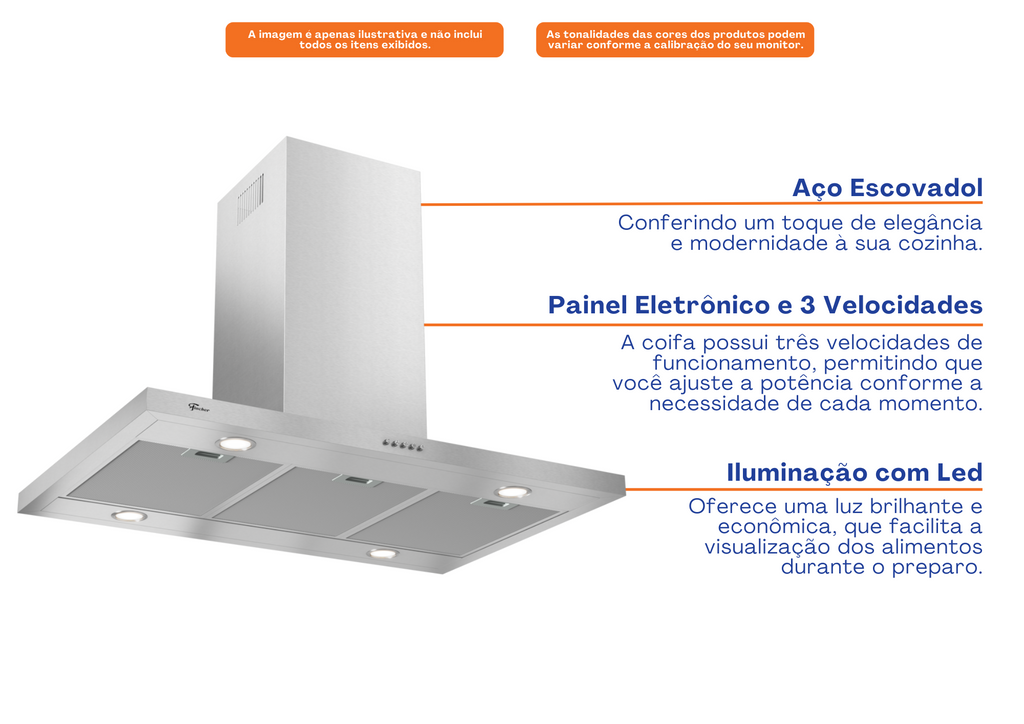 Coifa de Ilha Fischer Tradition Line 90cm Inox 220V